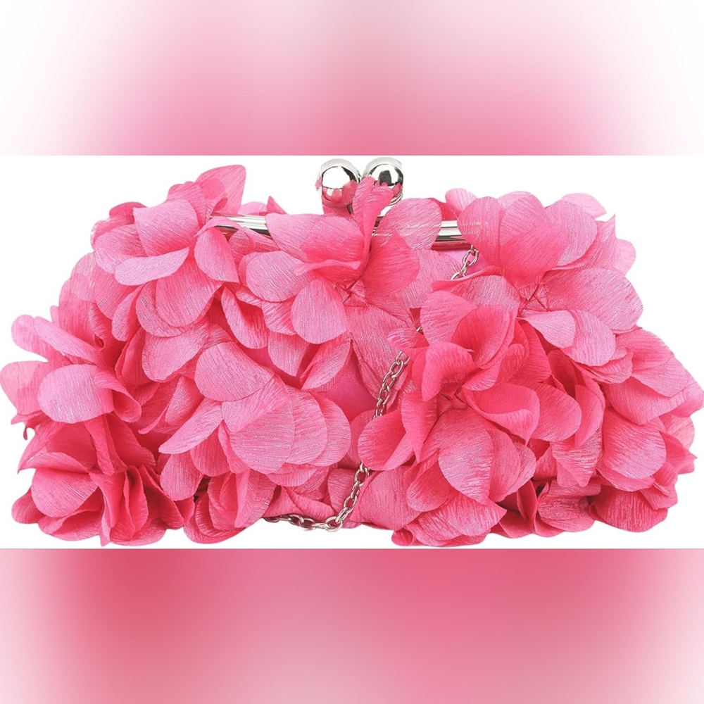Elegant Pink 3D Flower Petals Bejeweled Purse